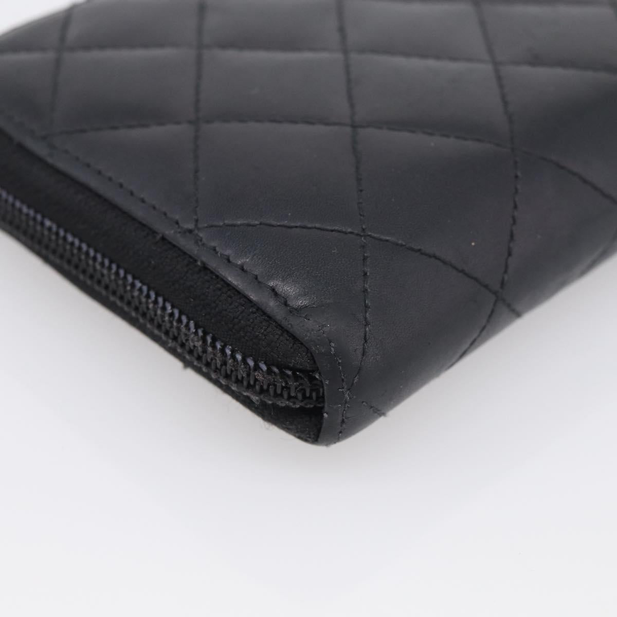 CHANEL Matelasse Cambon Line Long Wallet Lamb Skin Black Silver CC Auth 211852A