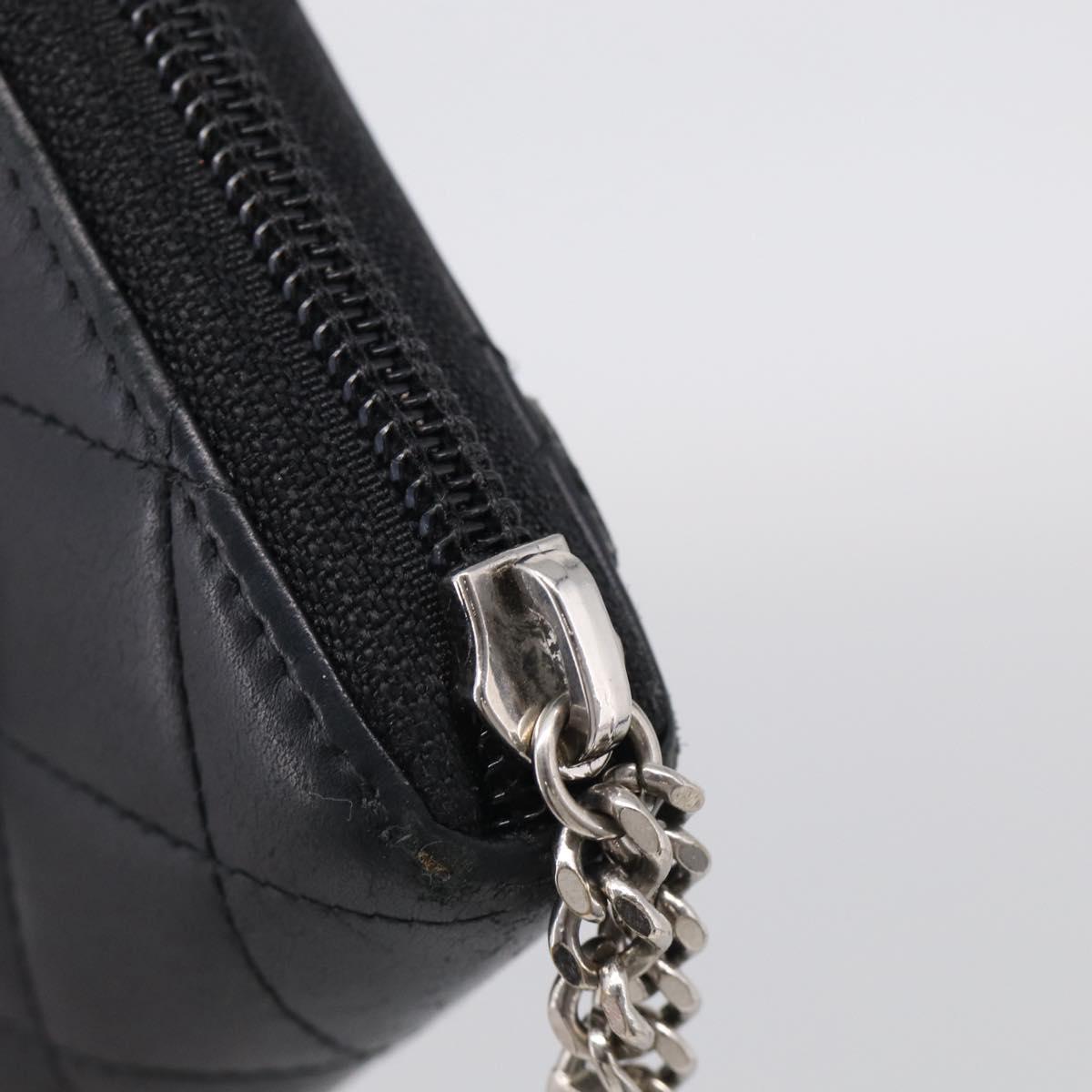 CHANEL Matelasse Cambon Line Long Wallet Lamb Skin Black Silver CC Auth 211852A