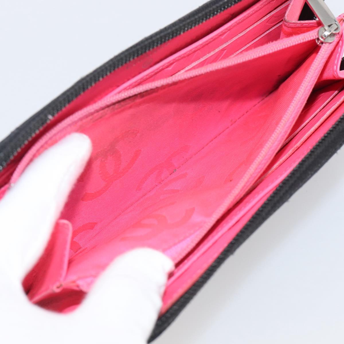CHANEL Matelasse Cambon Line Long Wallet Lamb Skin Black Silver CC Auth 211852A