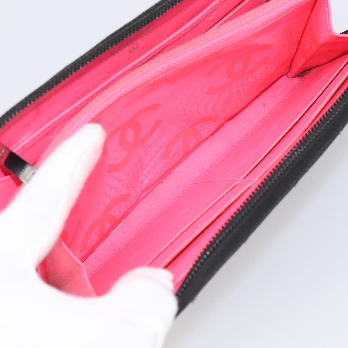 CHANEL Matelasse Cambon Line Long Wallet Lamb Skin Black Silver CC Auth 211852A