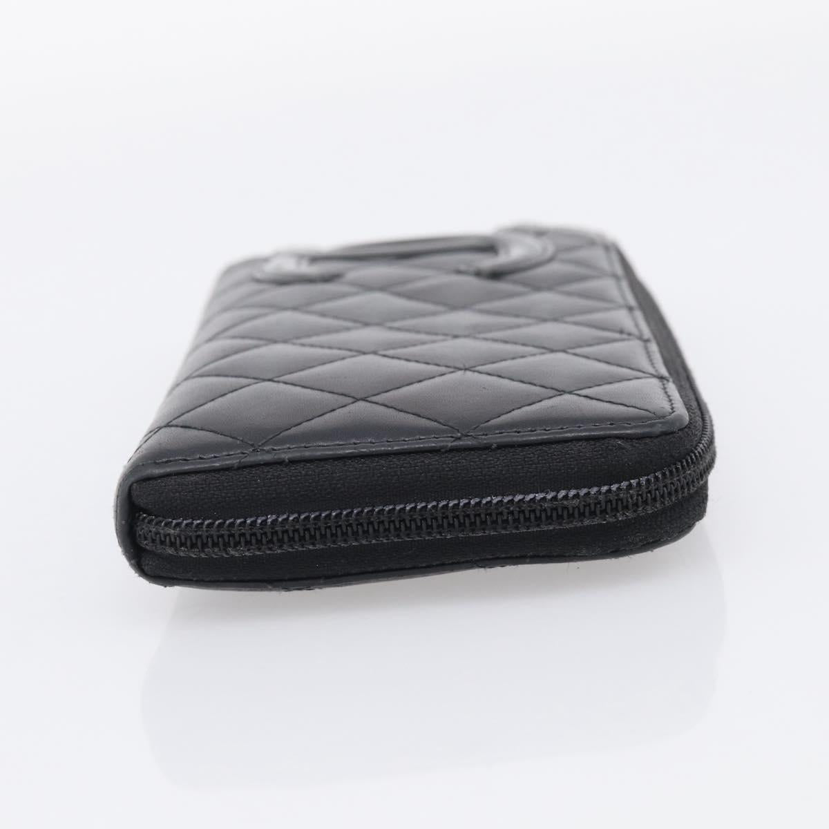CHANEL Matelasse Cambon Line Long Wallet Lamb Skin Black Silver CC Auth 211852A