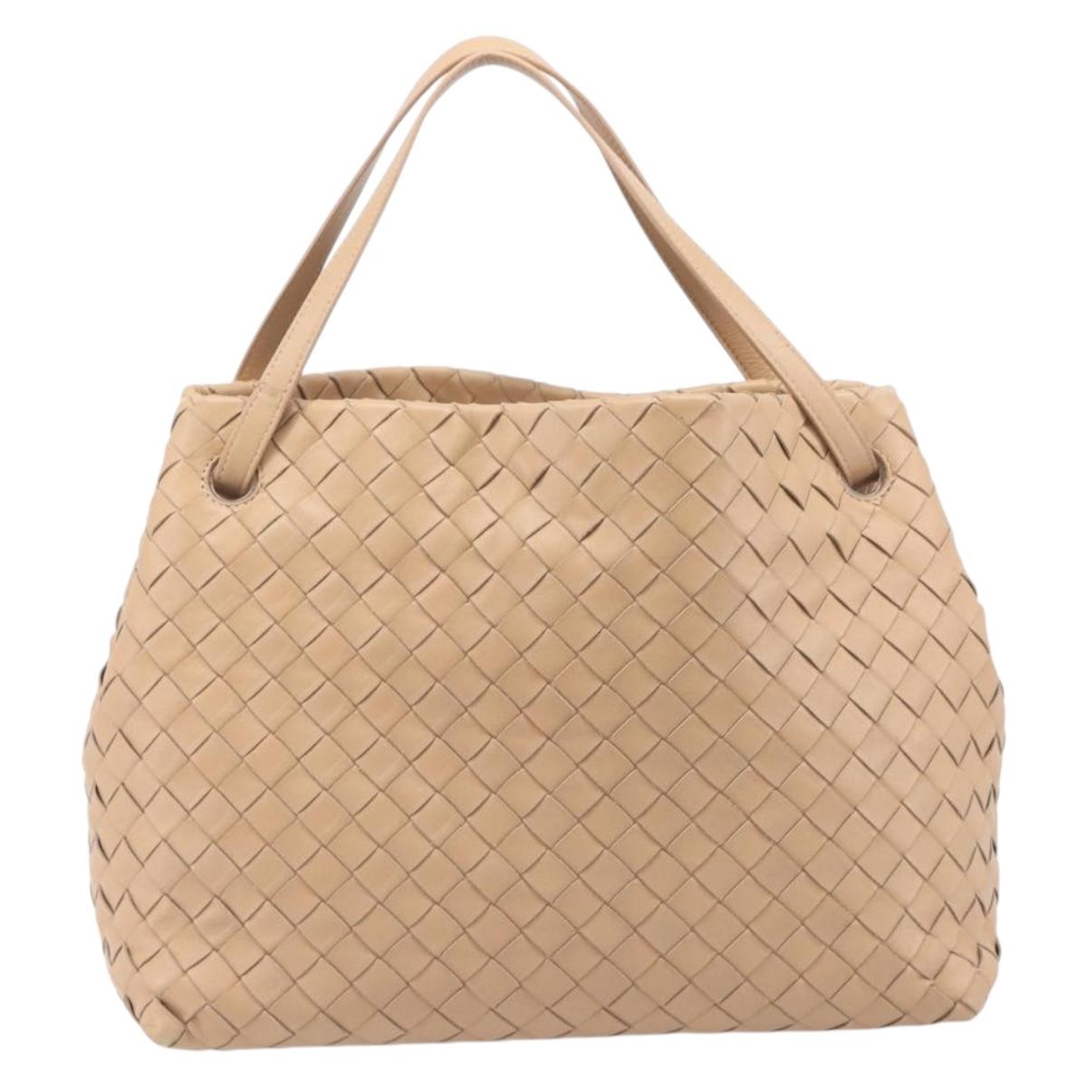 Bottega Veneta INTRECCIATO Tote Bag Leather Beige Gold Auth 211863V