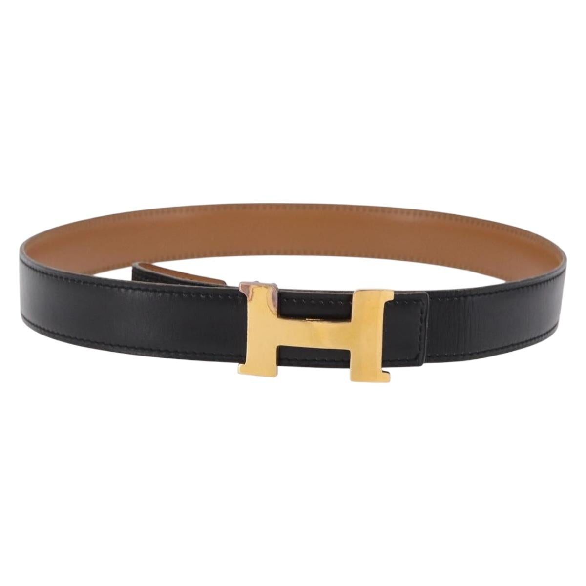 HERMES Constance H Belt Leather 29.1"" Black Gold Auth 211864