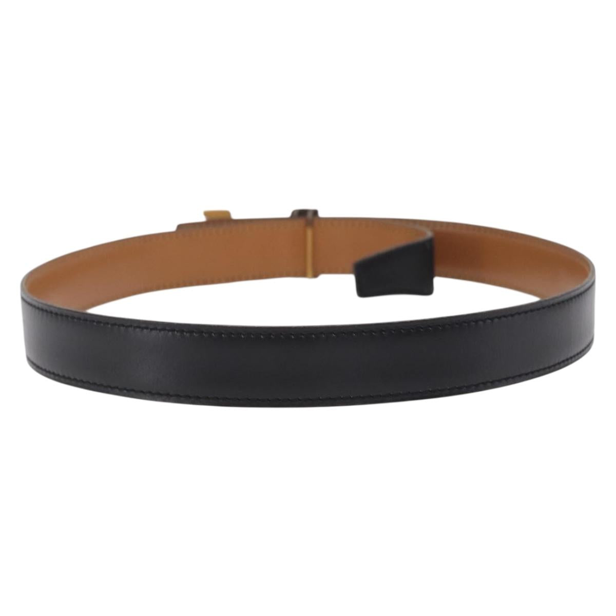 HERMES Constance H Belt Leather 29.1"" Black Gold Auth 211864