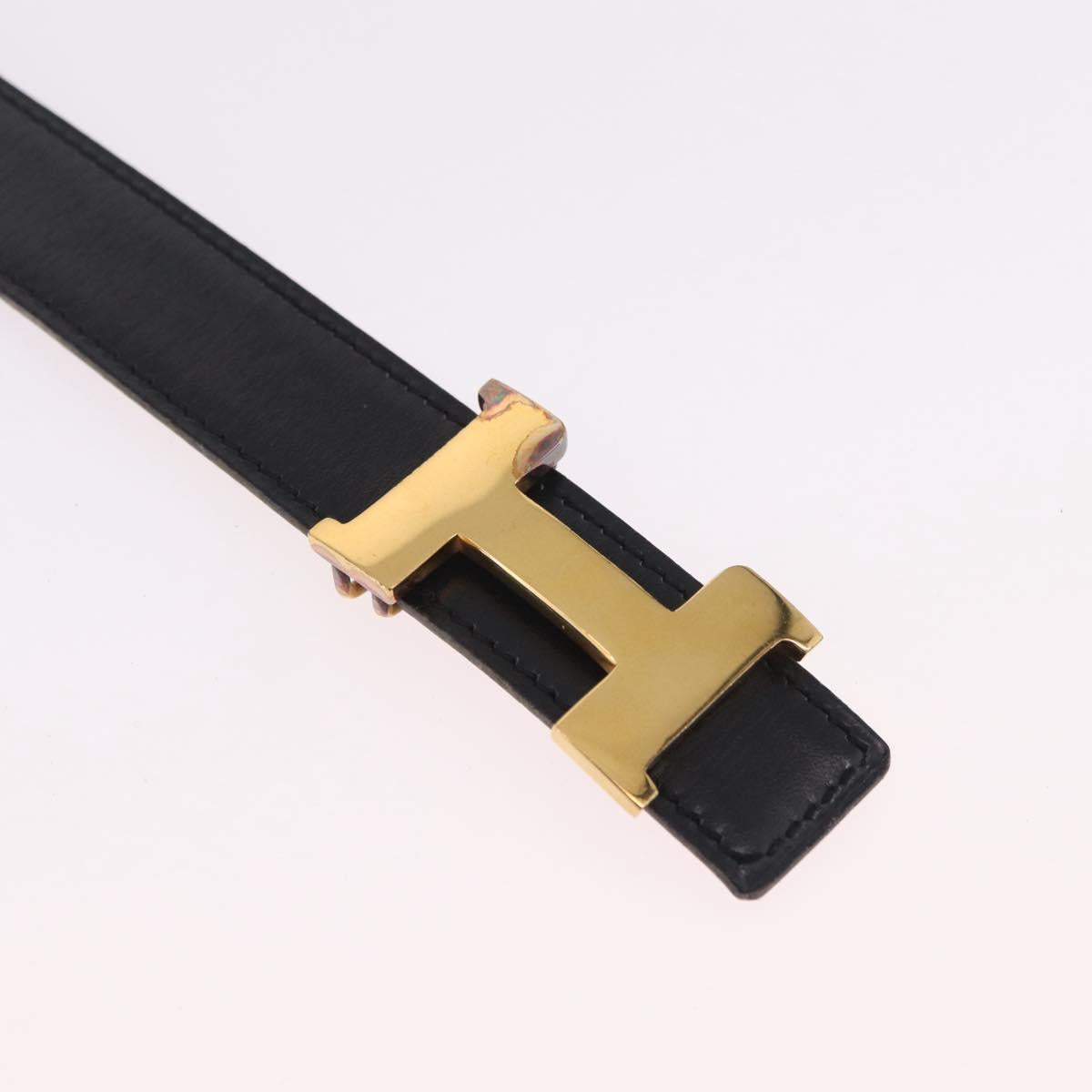 HERMES Constance H Belt Leather 29.1"" Black Gold Auth 211864