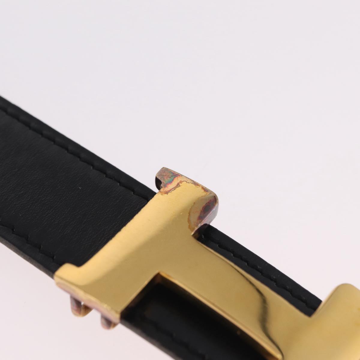 HERMES Constance H Belt Leather 29.1"" Black Gold Auth 211864