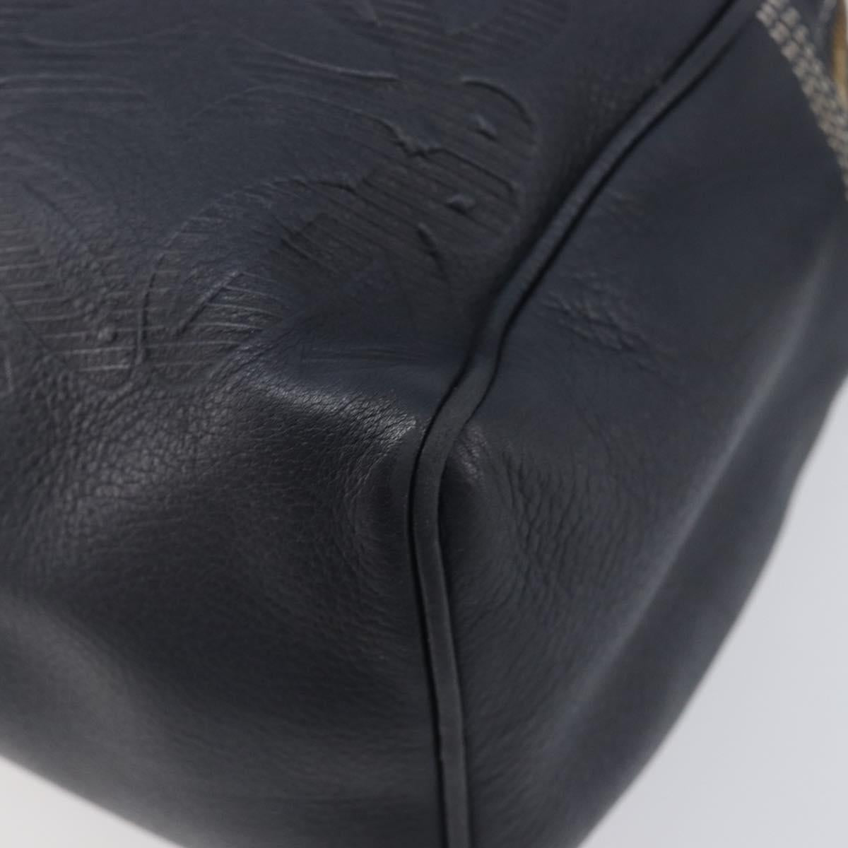 LOEWE Anagram Shoulder Bag Leather Navy Gold Auth 211867A