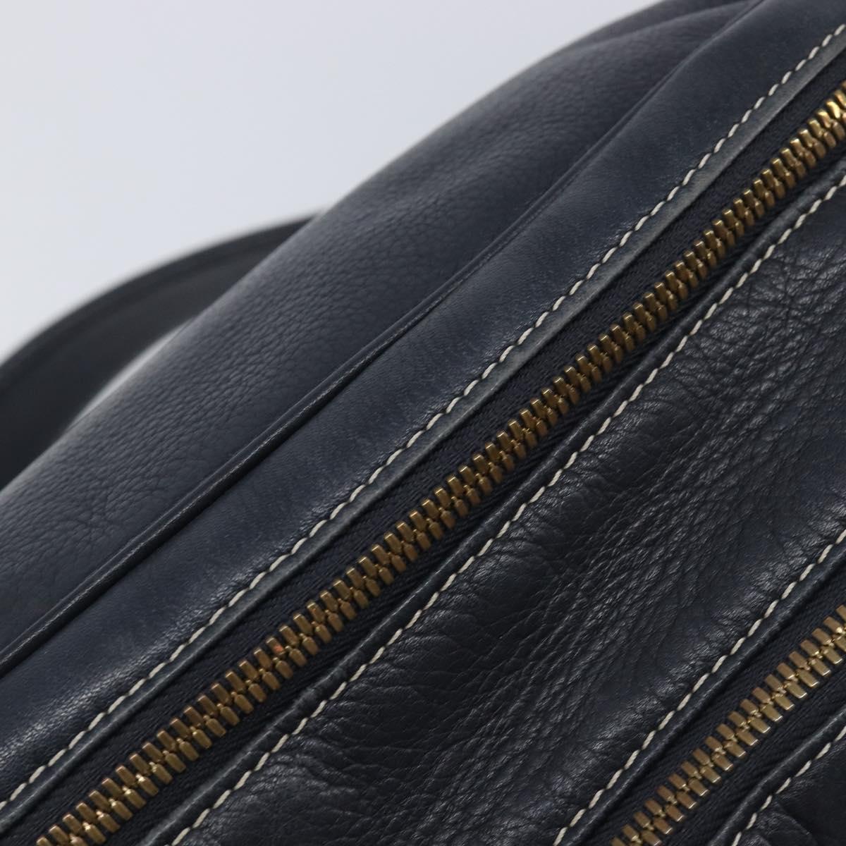 LOEWE Anagram Shoulder Bag Leather Navy Gold Auth 211867A