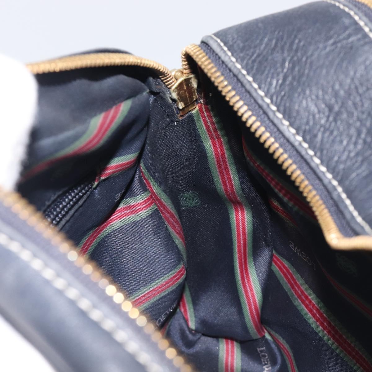 LOEWE Anagram Shoulder Bag Leather Navy Gold Auth 211867A