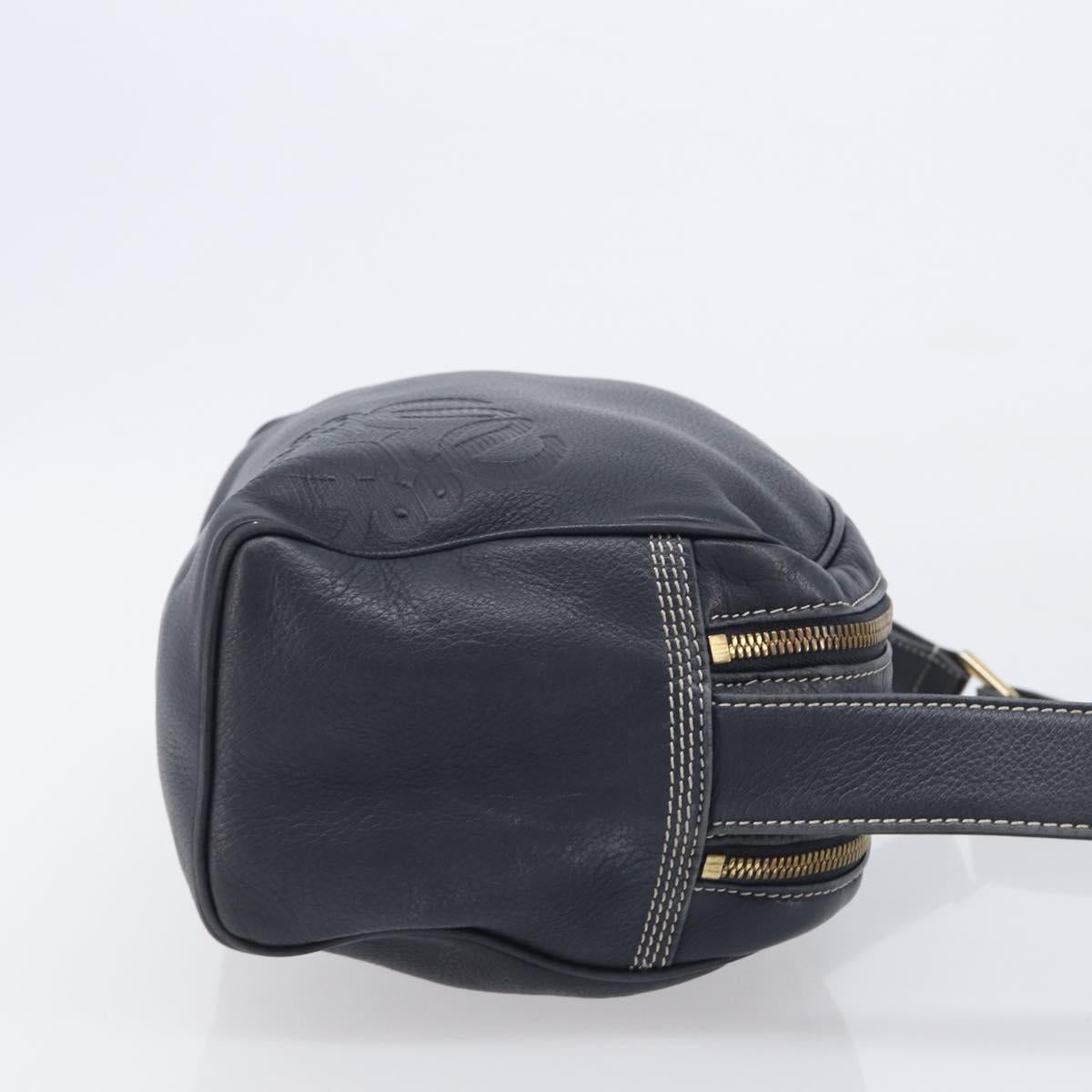 LOEWE Anagram Shoulder Bag Leather Navy Gold Auth 211867A