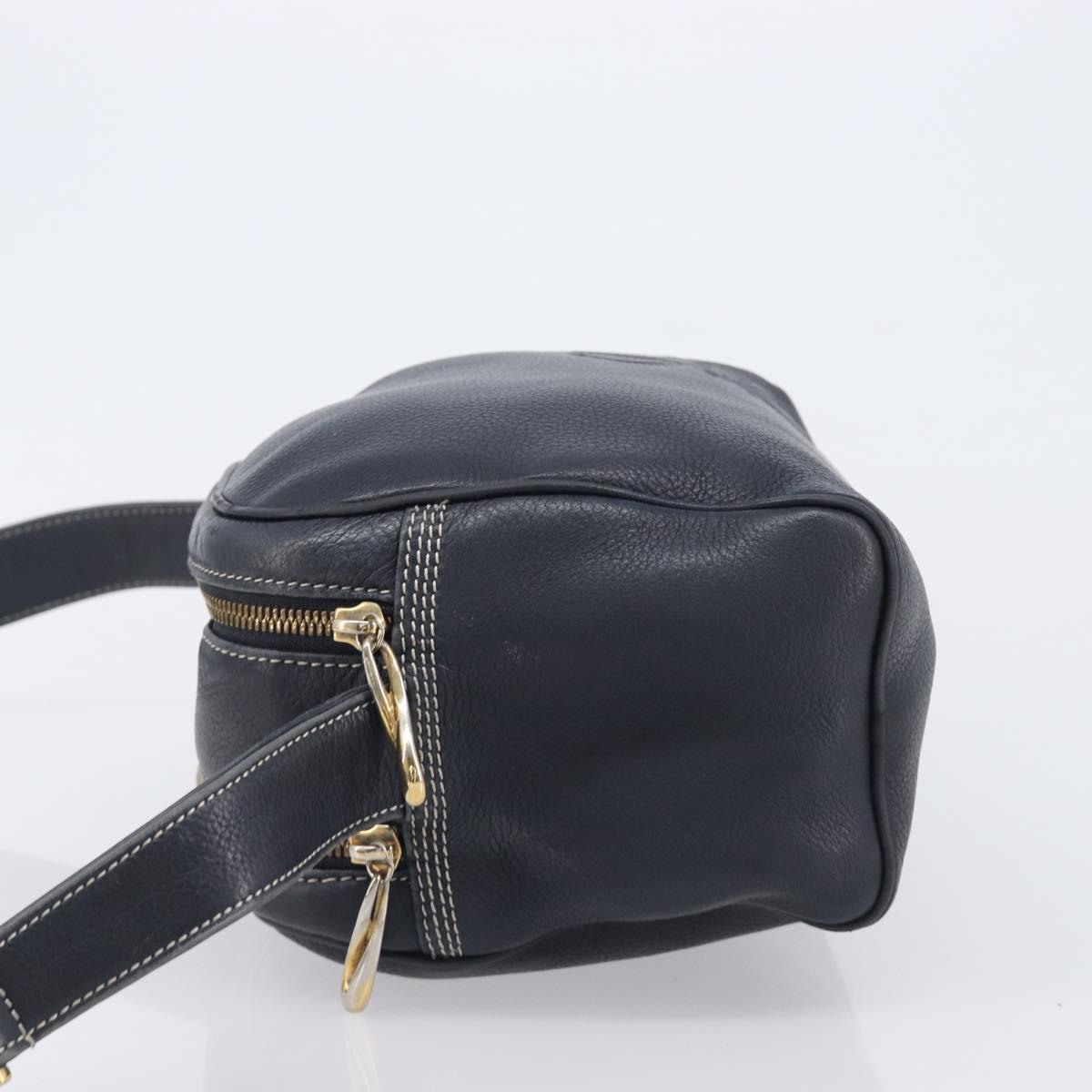 LOEWE Anagram Shoulder Bag Leather Navy Gold Auth 211867A