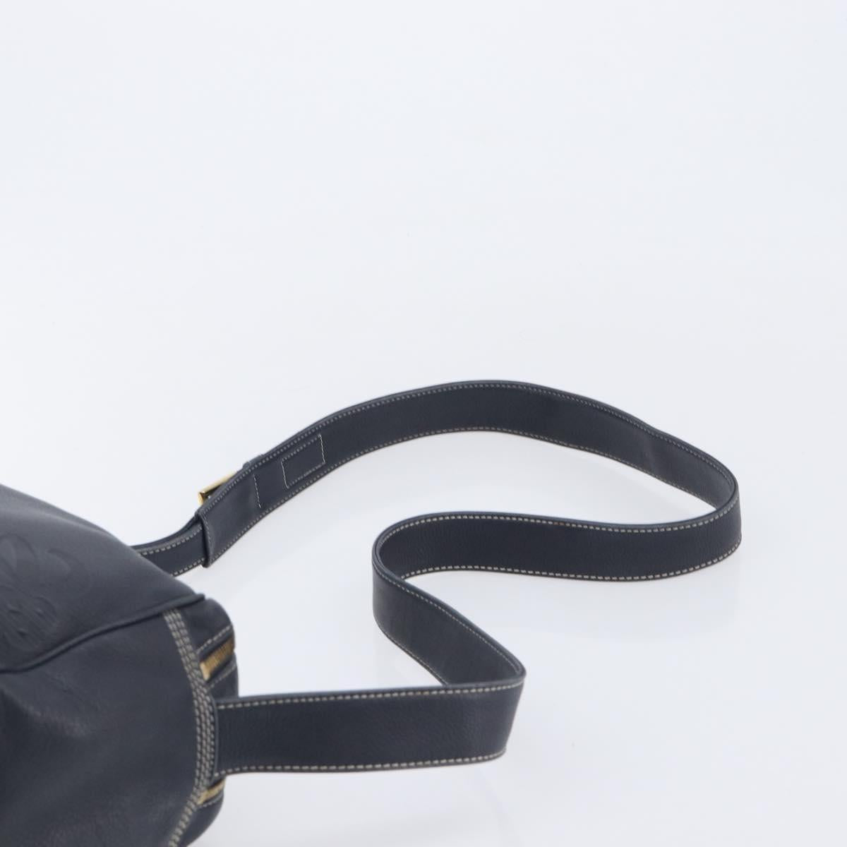 LOEWE Anagram Shoulder Bag Leather Navy Gold Auth 211867A