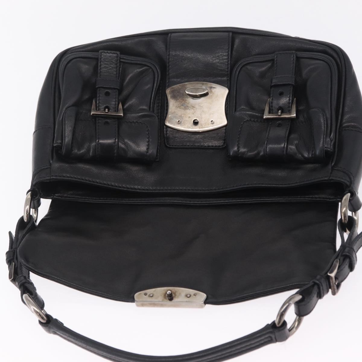 PRADA Shoulder Bag Leather Black Silver Auth 211869SAV
