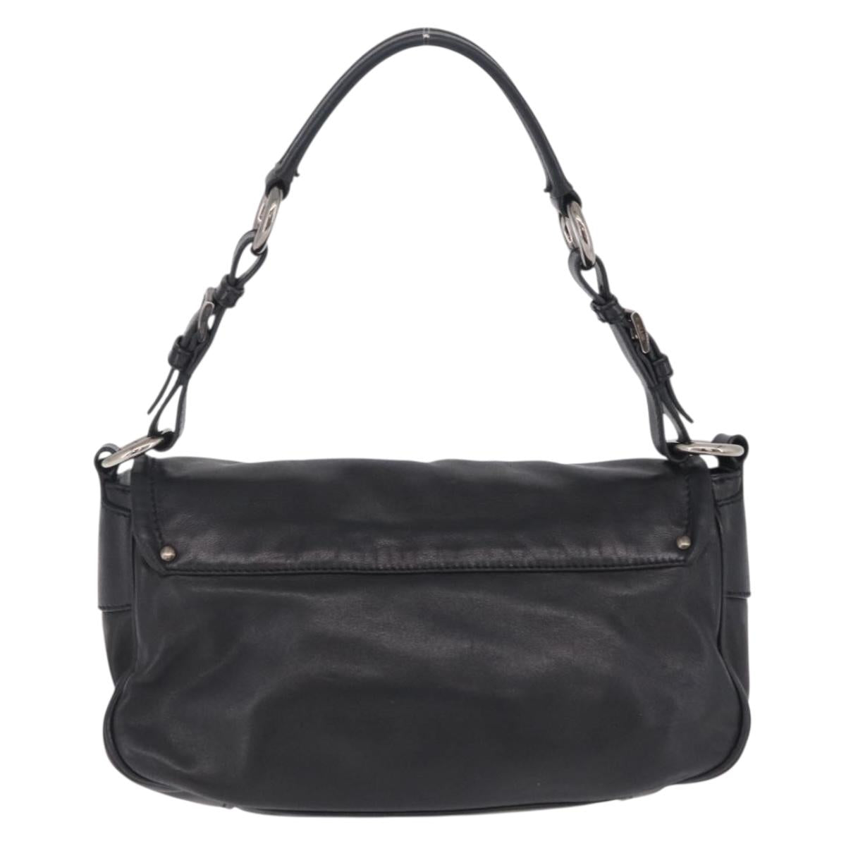 PRADA Shoulder Bag Leather Black Silver Auth 211869SAV