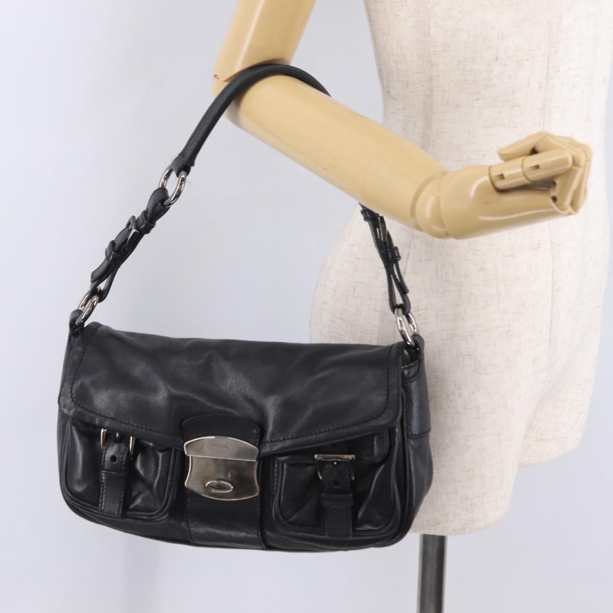 PRADA Shoulder Bag Leather Black Silver Auth 211869SAV