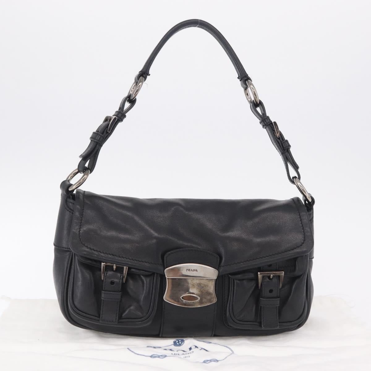 PRADA Shoulder Bag Leather Black Silver Auth 211869SAV
