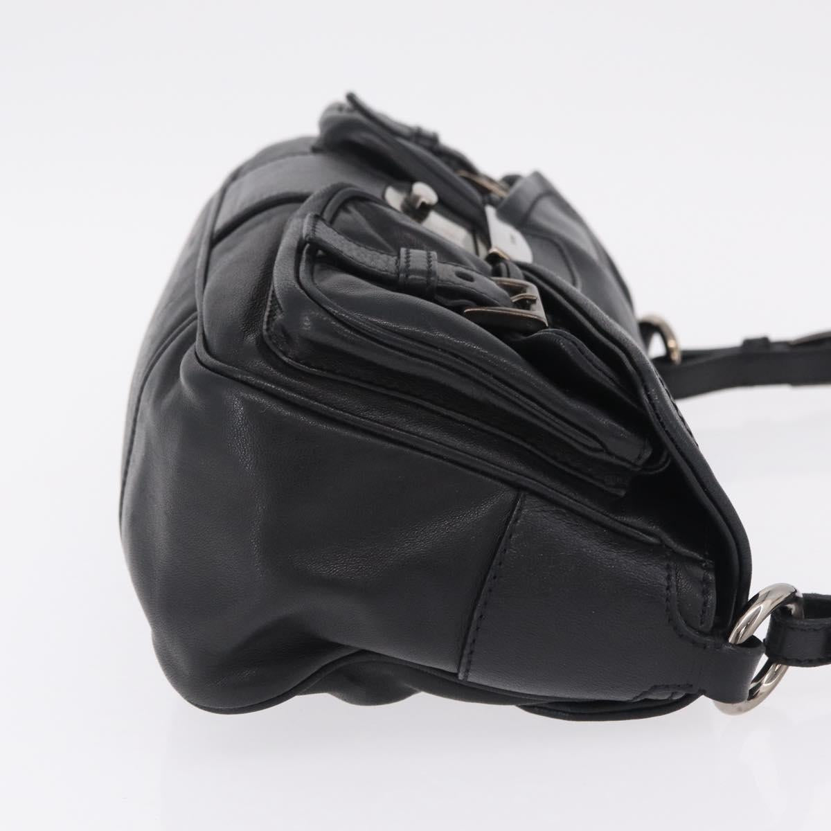 PRADA Shoulder Bag Leather Black Silver Auth 211869SAV