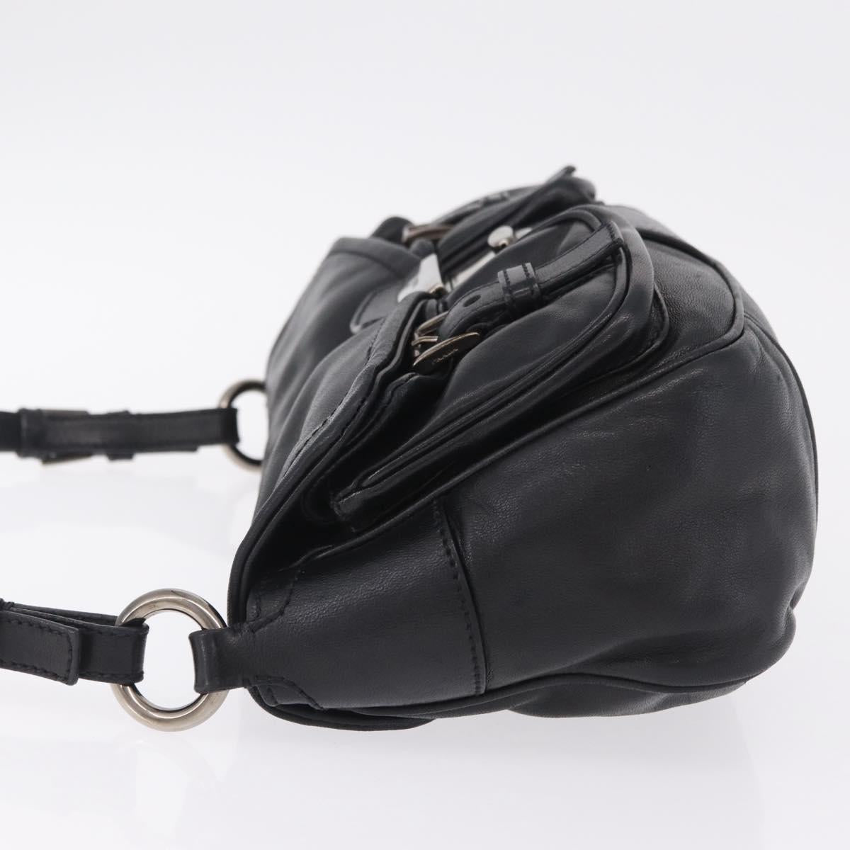 PRADA Shoulder Bag Leather Black Silver Auth 211869SAV