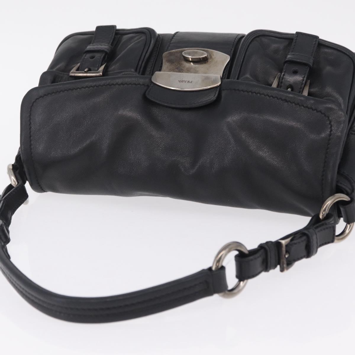 PRADA Shoulder Bag Leather Black Silver Auth 211869SAV