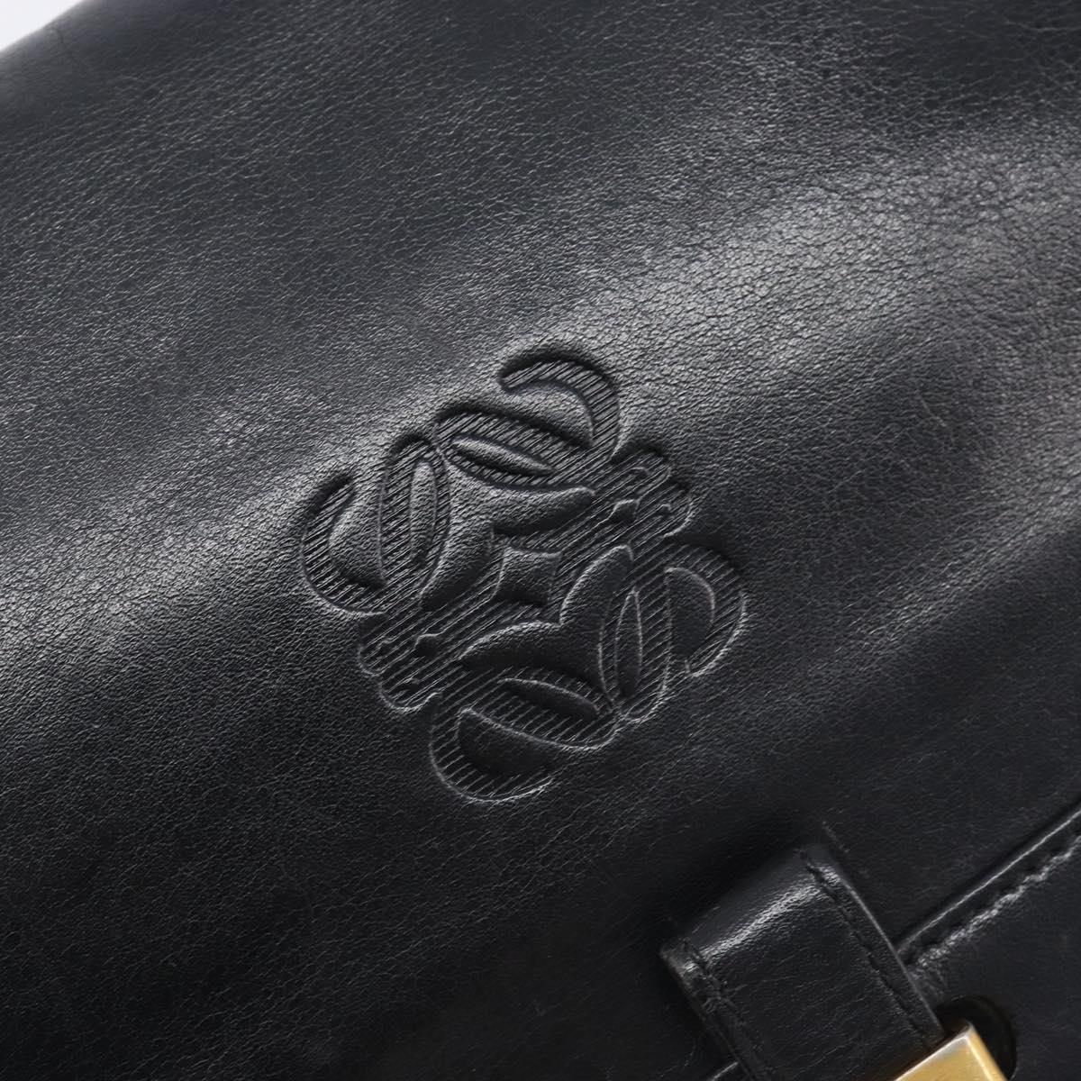 LOEWE Anagram Clutch Bag Leather Black Gold Auth 211871A