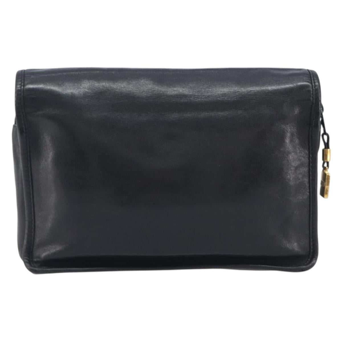 LOEWE Anagram Clutch Bag Leather Black Gold Auth 211871A