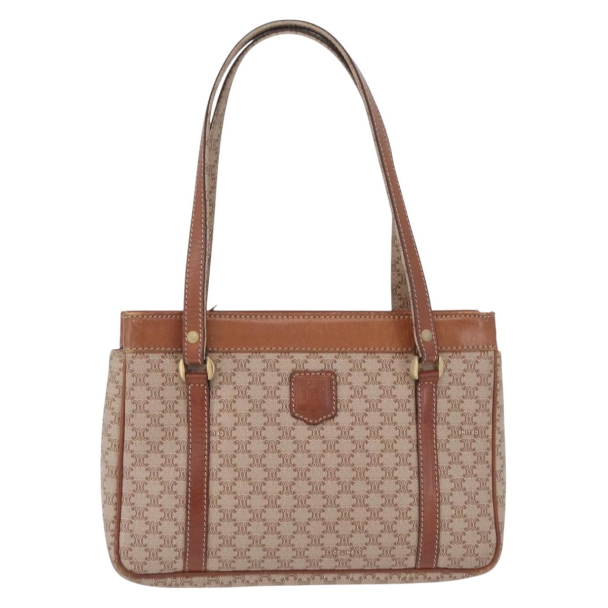 CELINE Macadam Canvas Tote Bag PVC Beige Gold Auth 211877