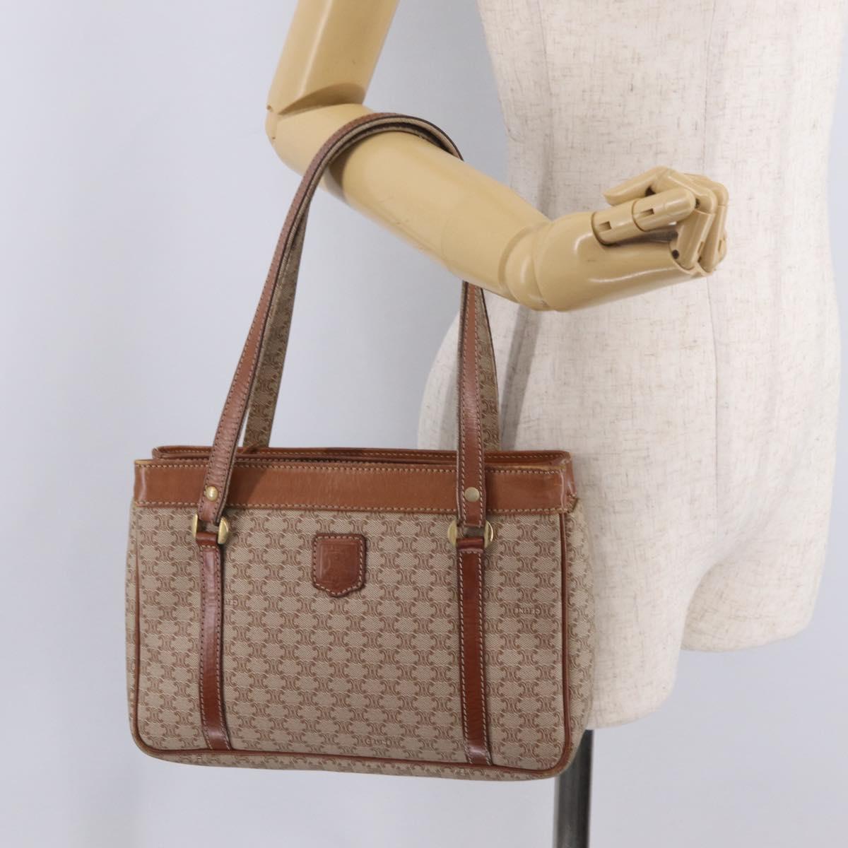 CELINE Macadam Canvas Tote Bag PVC Beige Gold Auth 211877