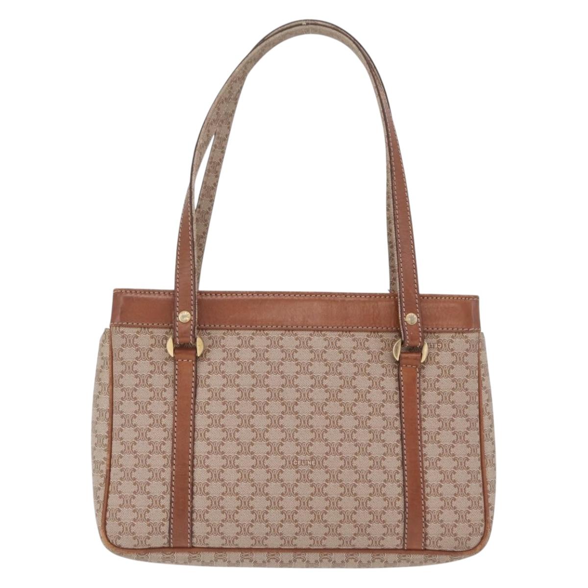 CELINE Macadam Canvas Tote Bag PVC Beige Gold Auth 211877