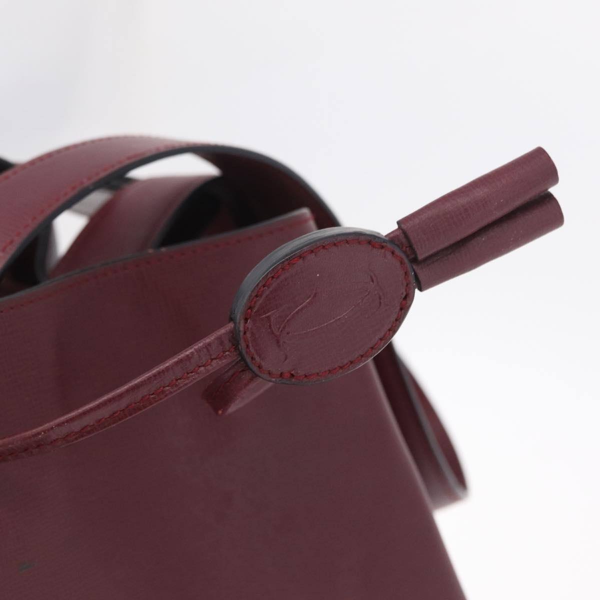 Cartier Shoulder Bag Leather Bordeaux Gold Auth 211879