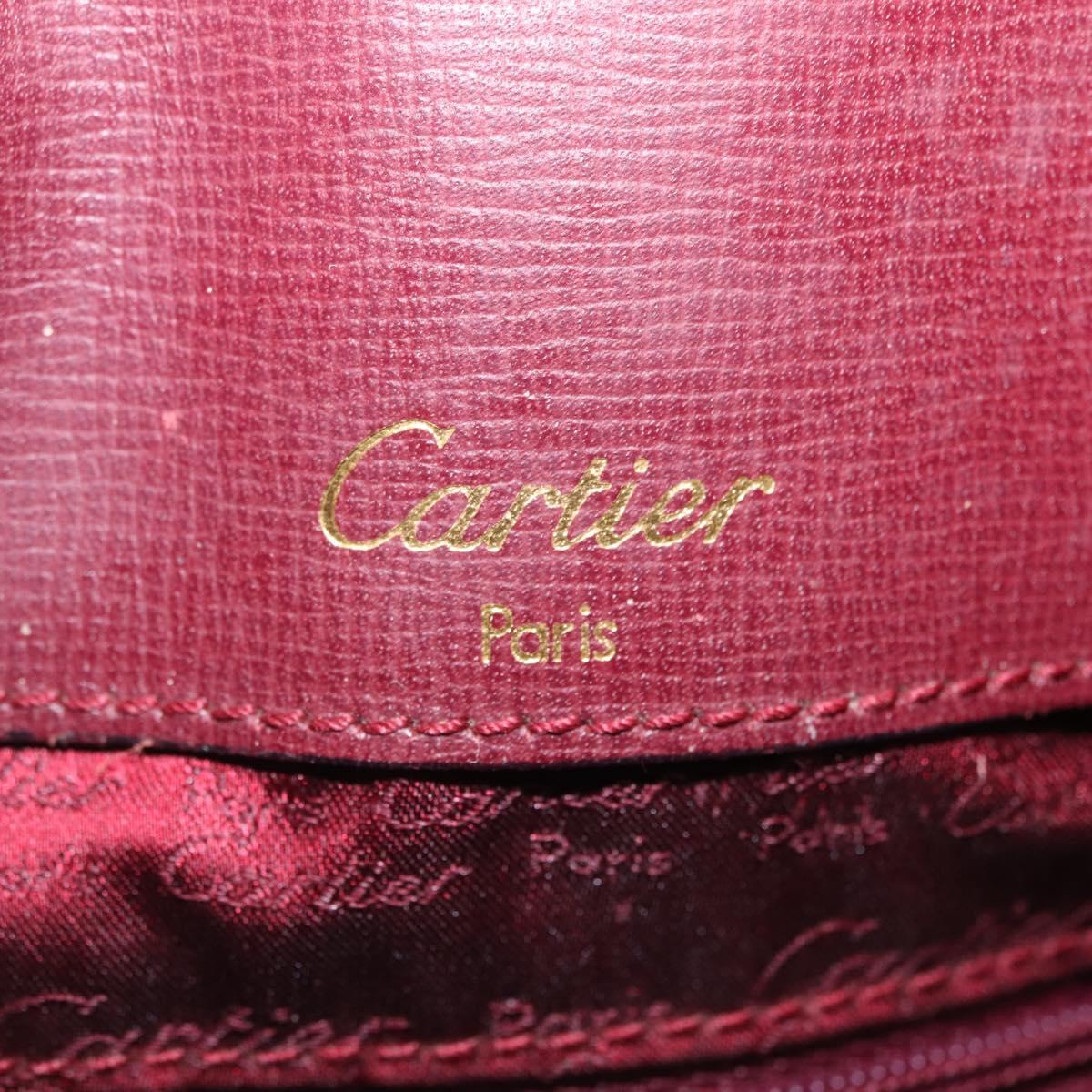 Cartier Shoulder Bag Leather Bordeaux Gold Auth 211879
