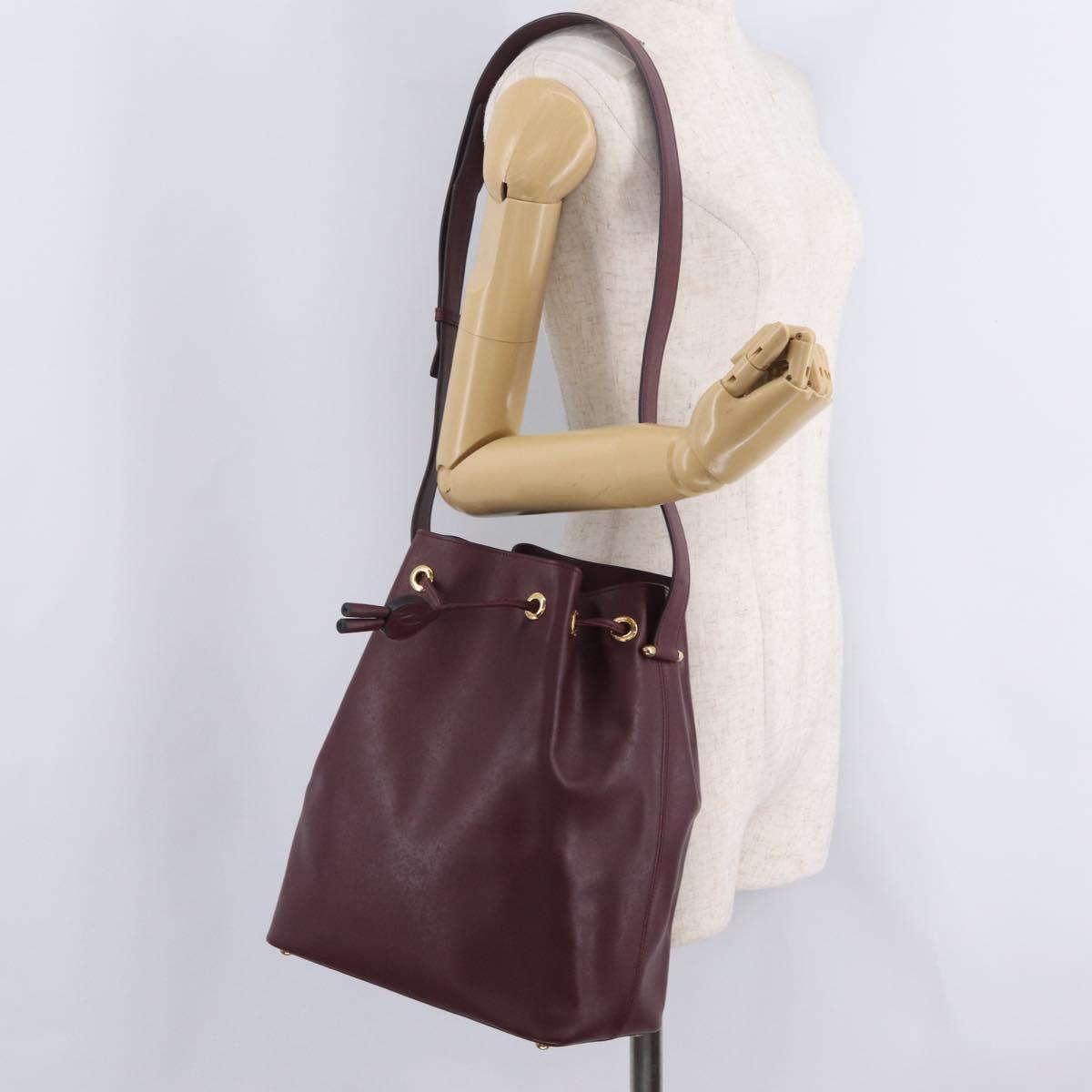 Cartier Shoulder Bag Leather Bordeaux Gold Auth 211879