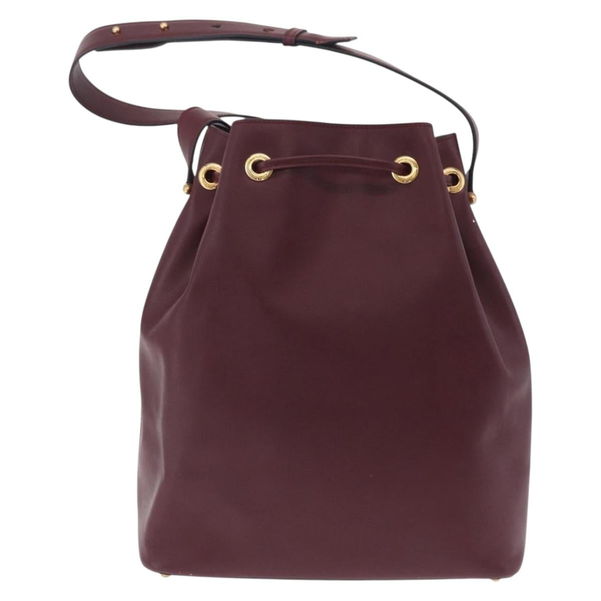 Cartier Shoulder Bag Leather Bordeaux Gold Auth 211879