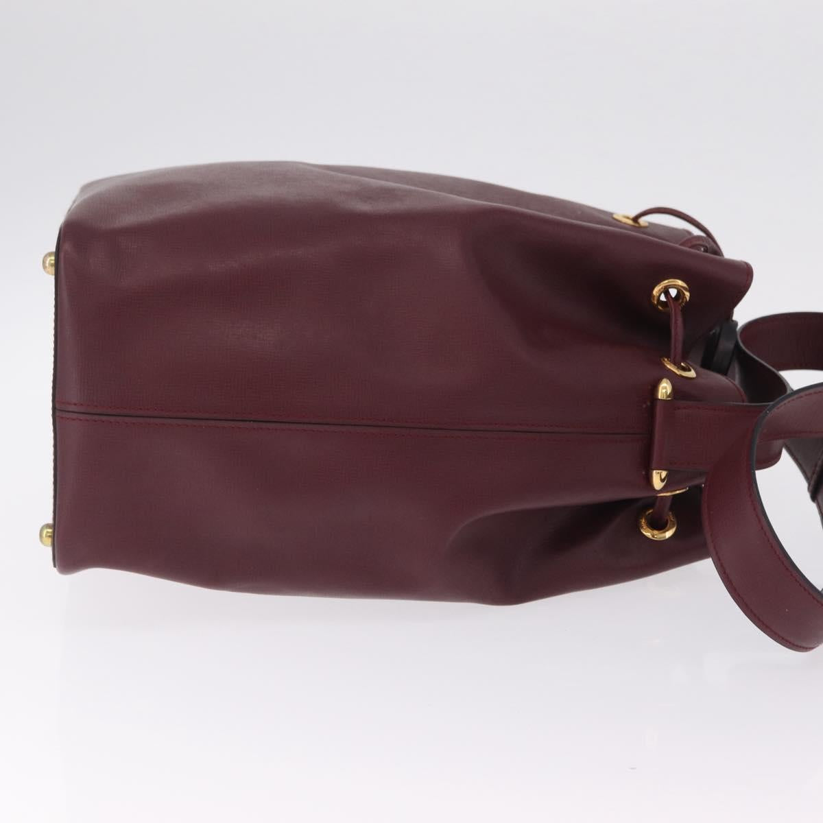 Cartier Shoulder Bag Leather Bordeaux Gold Auth 211879