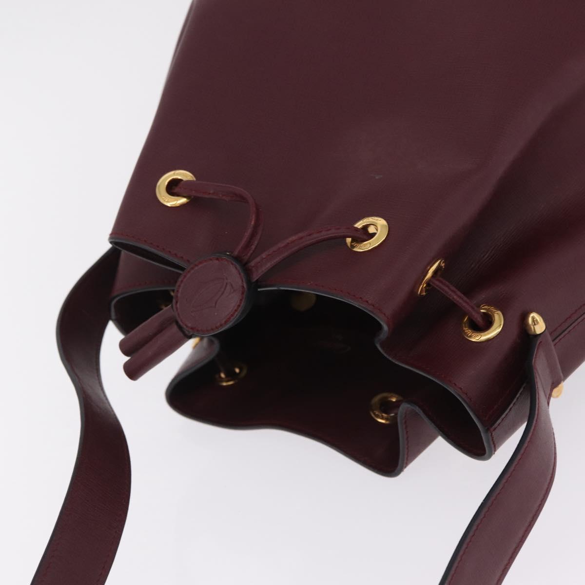 Cartier Shoulder Bag Leather Bordeaux Gold Auth 211879