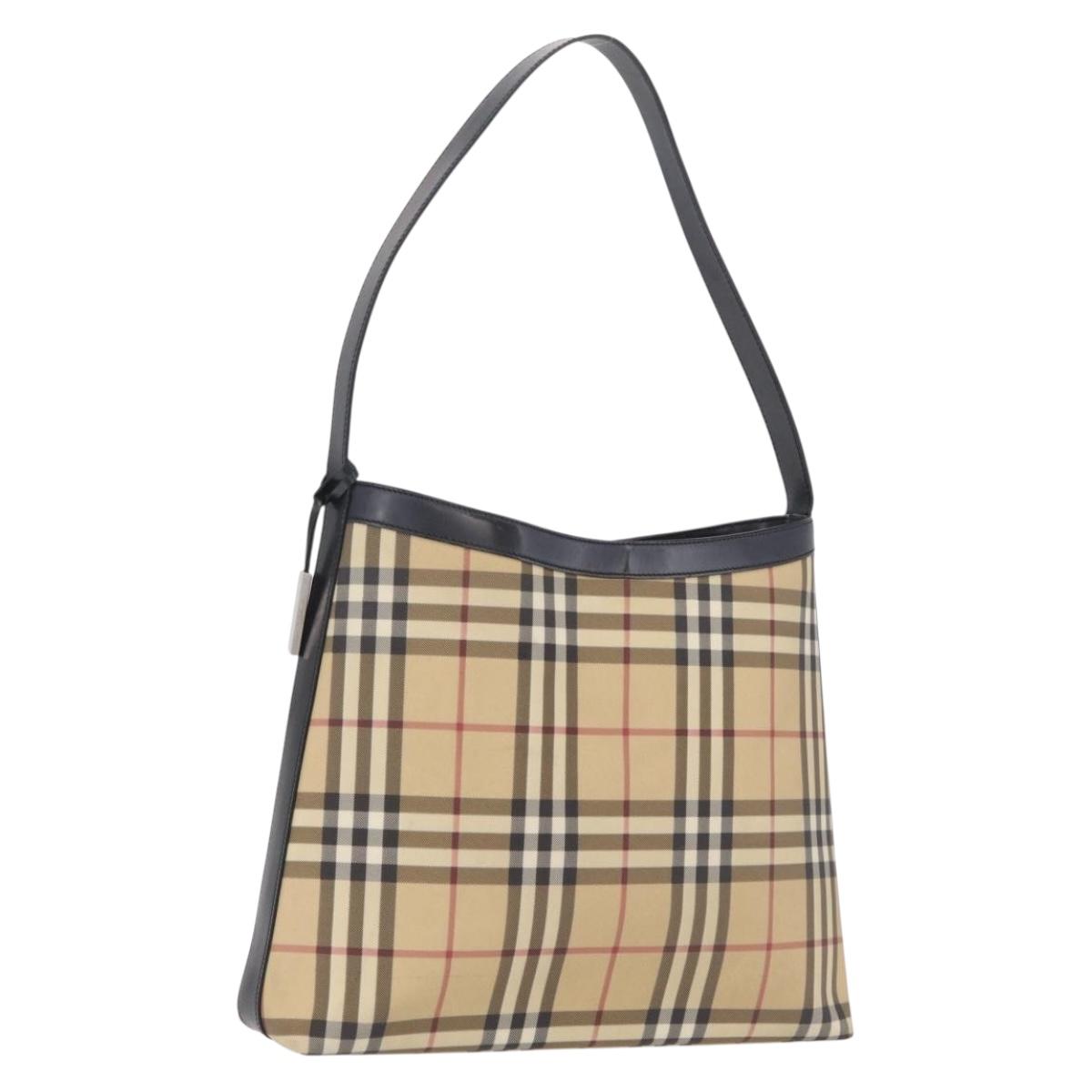 BURBERRY Nova Check Shoulder Bag PVC Beige Silver Auth 211881A