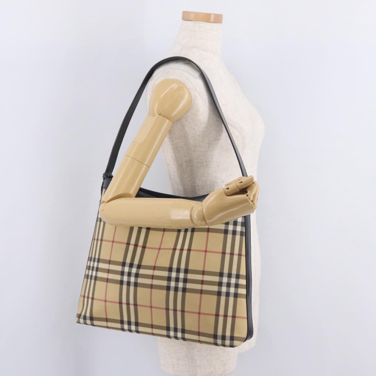 BURBERRY Nova Check Shoulder Bag PVC Beige Silver Auth 211881A
