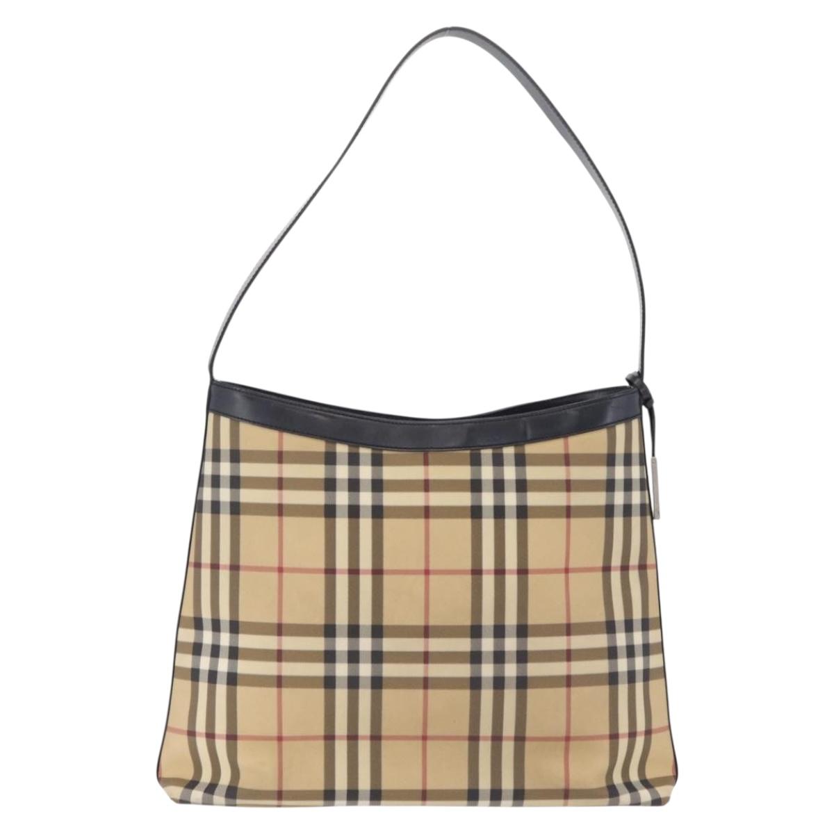 BURBERRY Nova Check Shoulder Bag PVC Beige Silver Auth 211881A