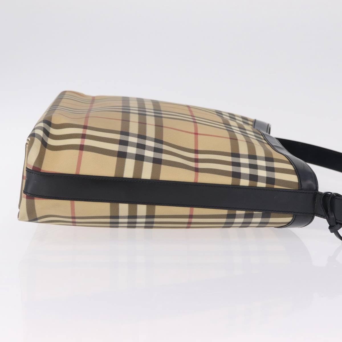 BURBERRY Nova Check Shoulder Bag PVC Beige Silver Auth 211881A