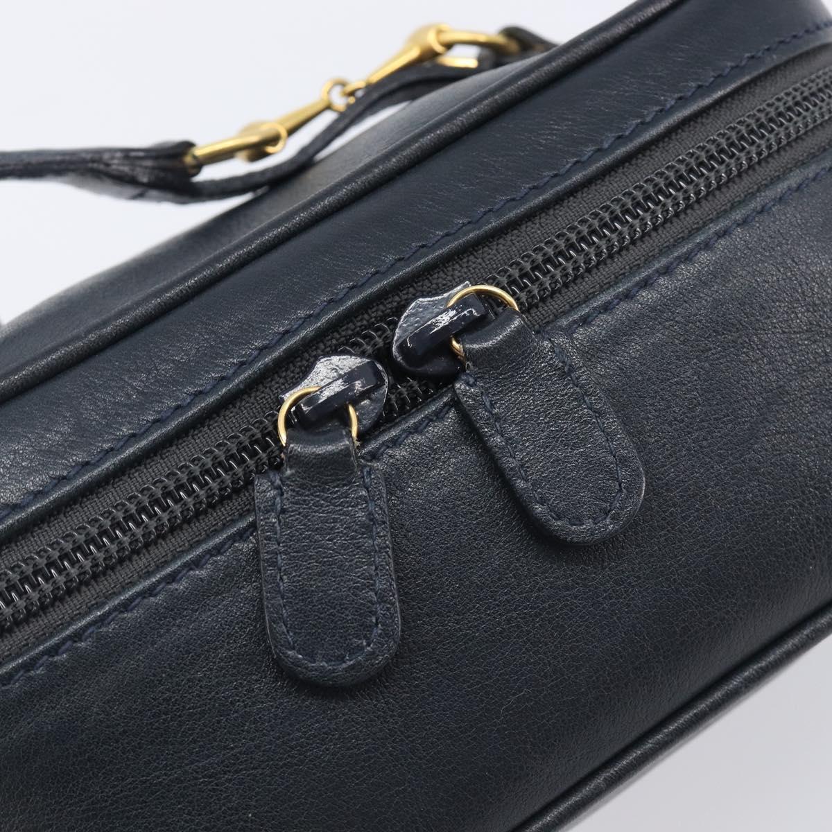 GUCCI Horsebit Vanity Leather Navy Gold 032 106 0141 Auth 211884A