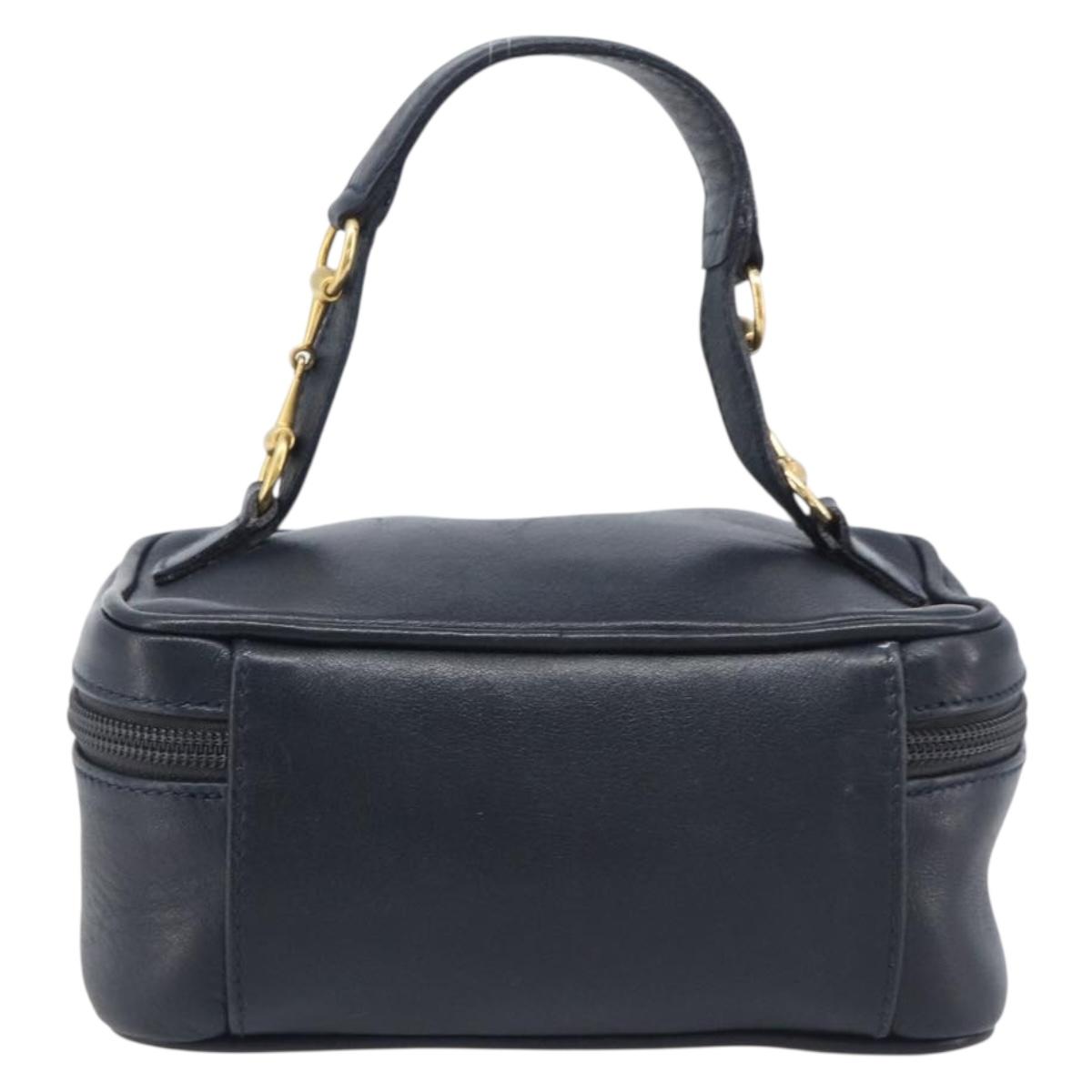 GUCCI Horsebit Vanity Leather Navy Gold 032 106 0141 Auth 211884A