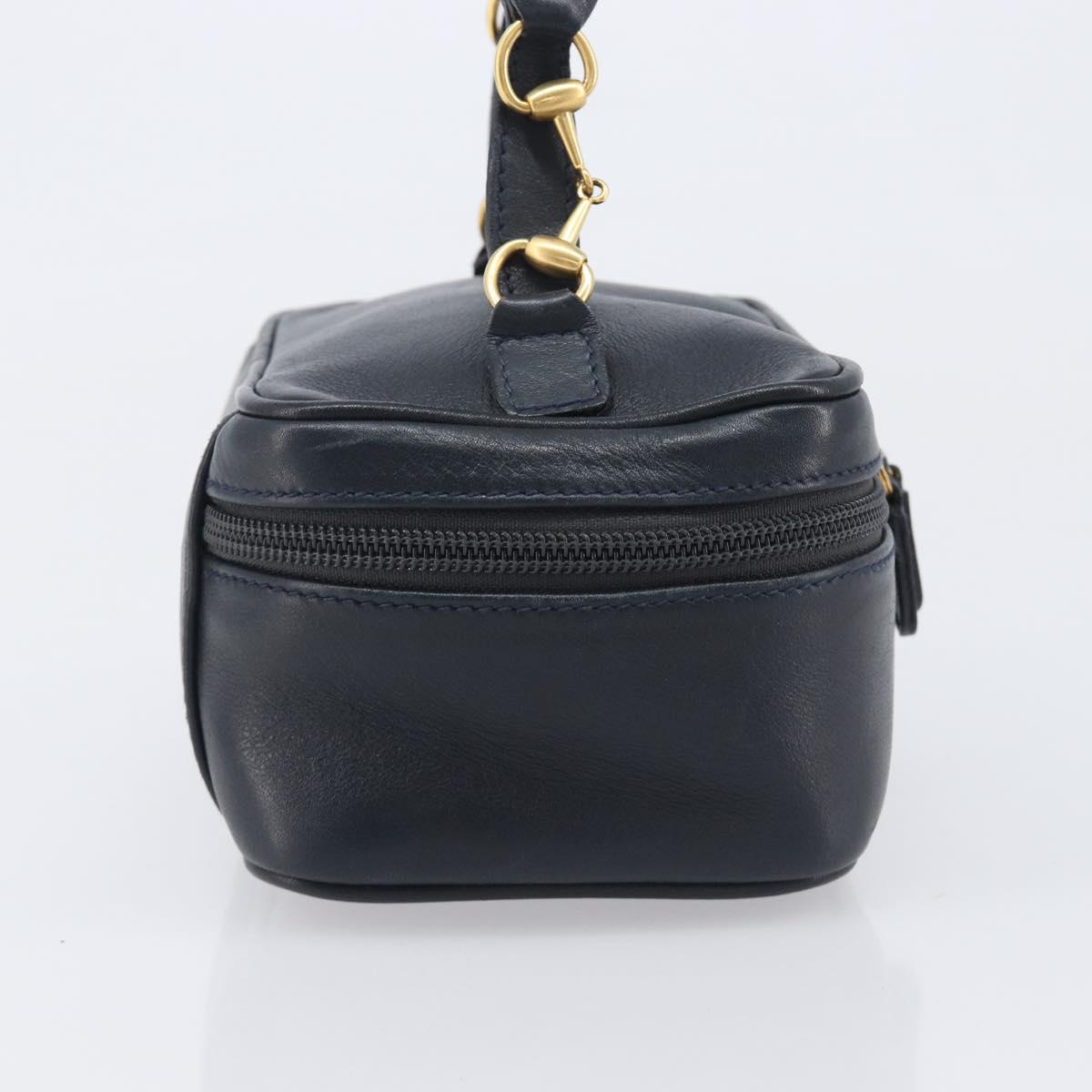 GUCCI Horsebit Vanity Leather Navy Gold 032 106 0141 Auth 211884A