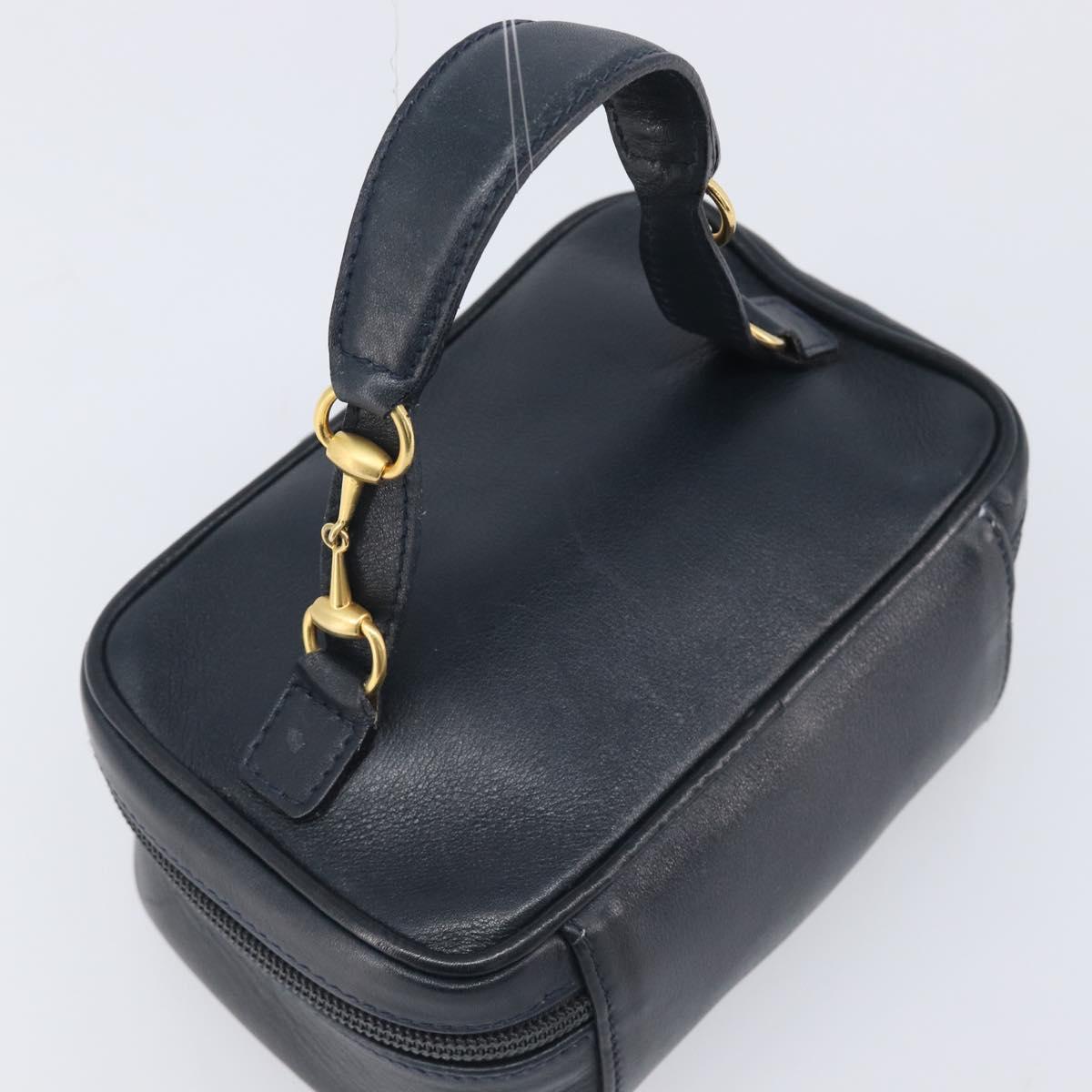 GUCCI Horsebit Vanity Leather Navy Gold 032 106 0141 Auth 211884A