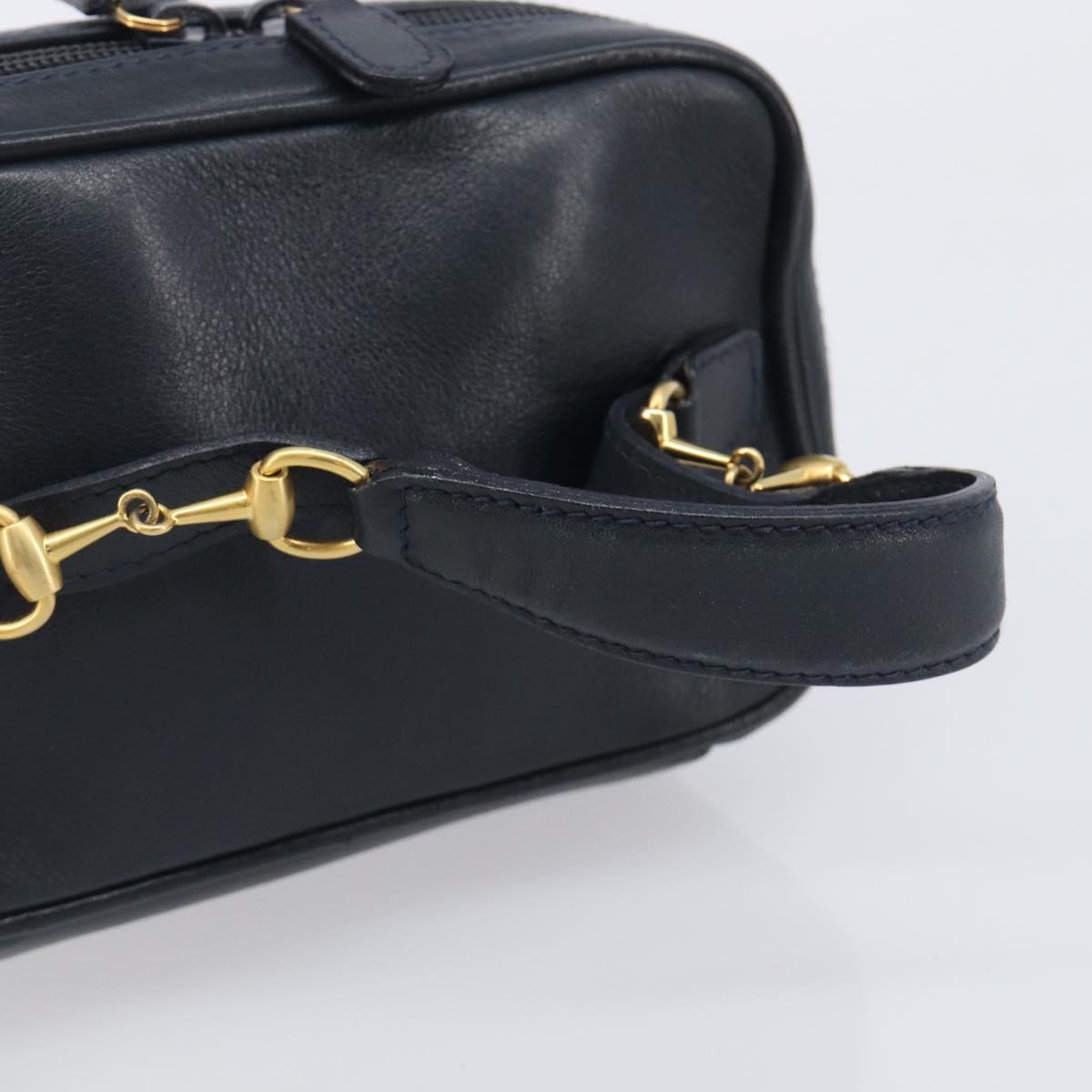 GUCCI Horsebit Vanity Leather Navy Gold 032 106 0141 Auth 211884A