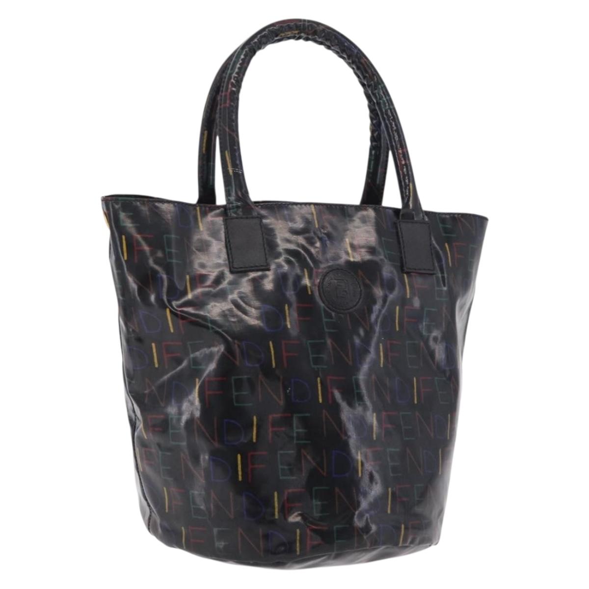 FENDI Hand Bag Patent leather Black Gold Auth 211887A