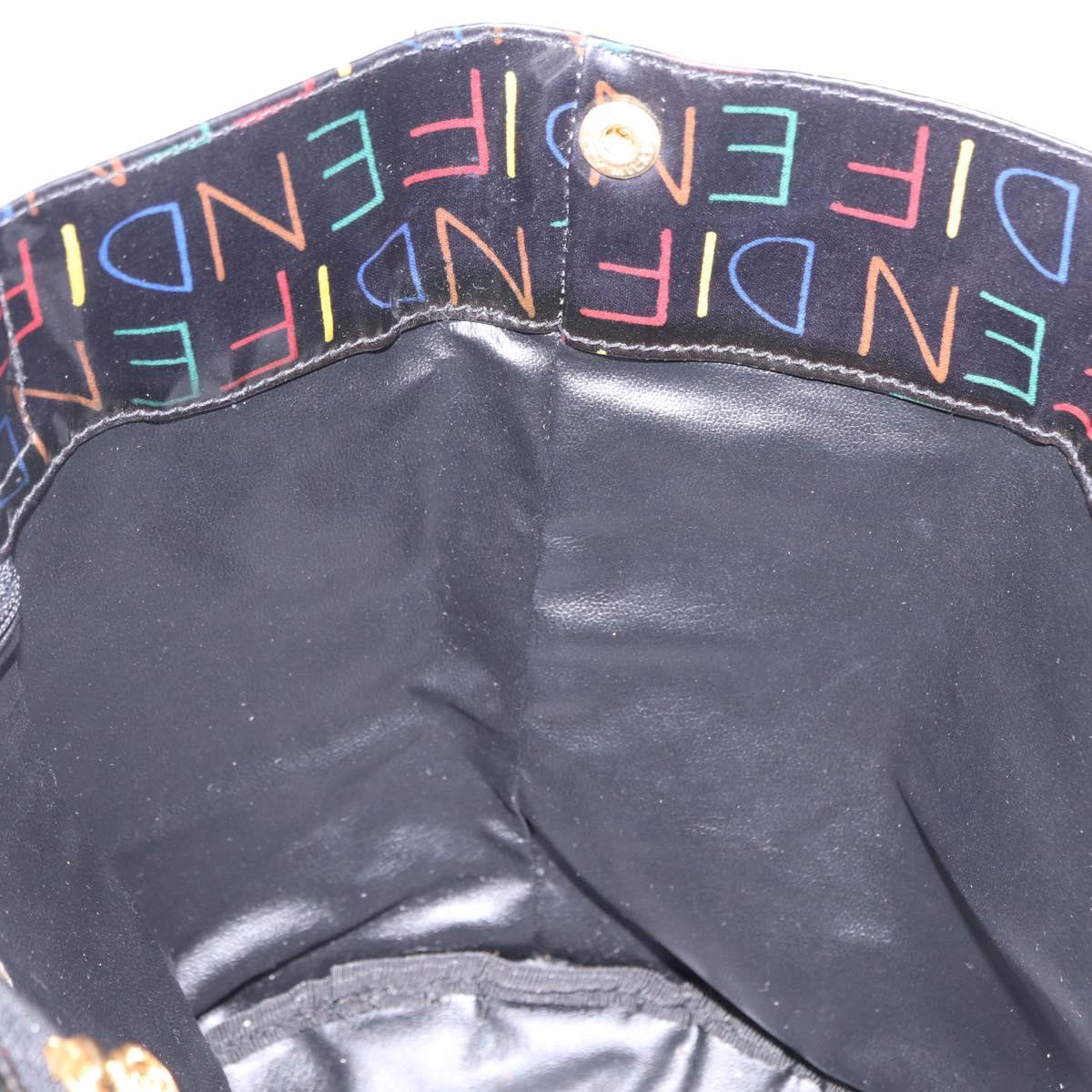FENDI Hand Bag Patent leather Black Gold Auth 211887A