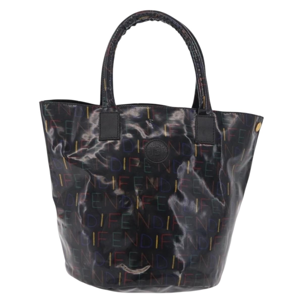 FENDI Hand Bag Patent leather Black Gold Auth 211887A