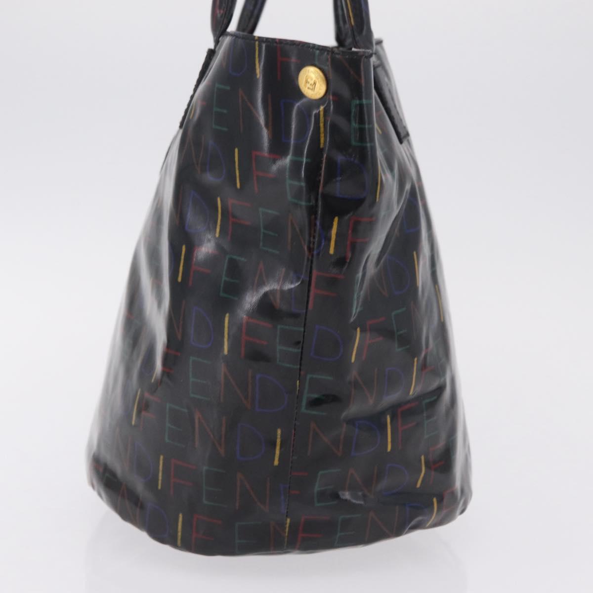 FENDI Hand Bag Patent leather Black Gold Auth 211887A