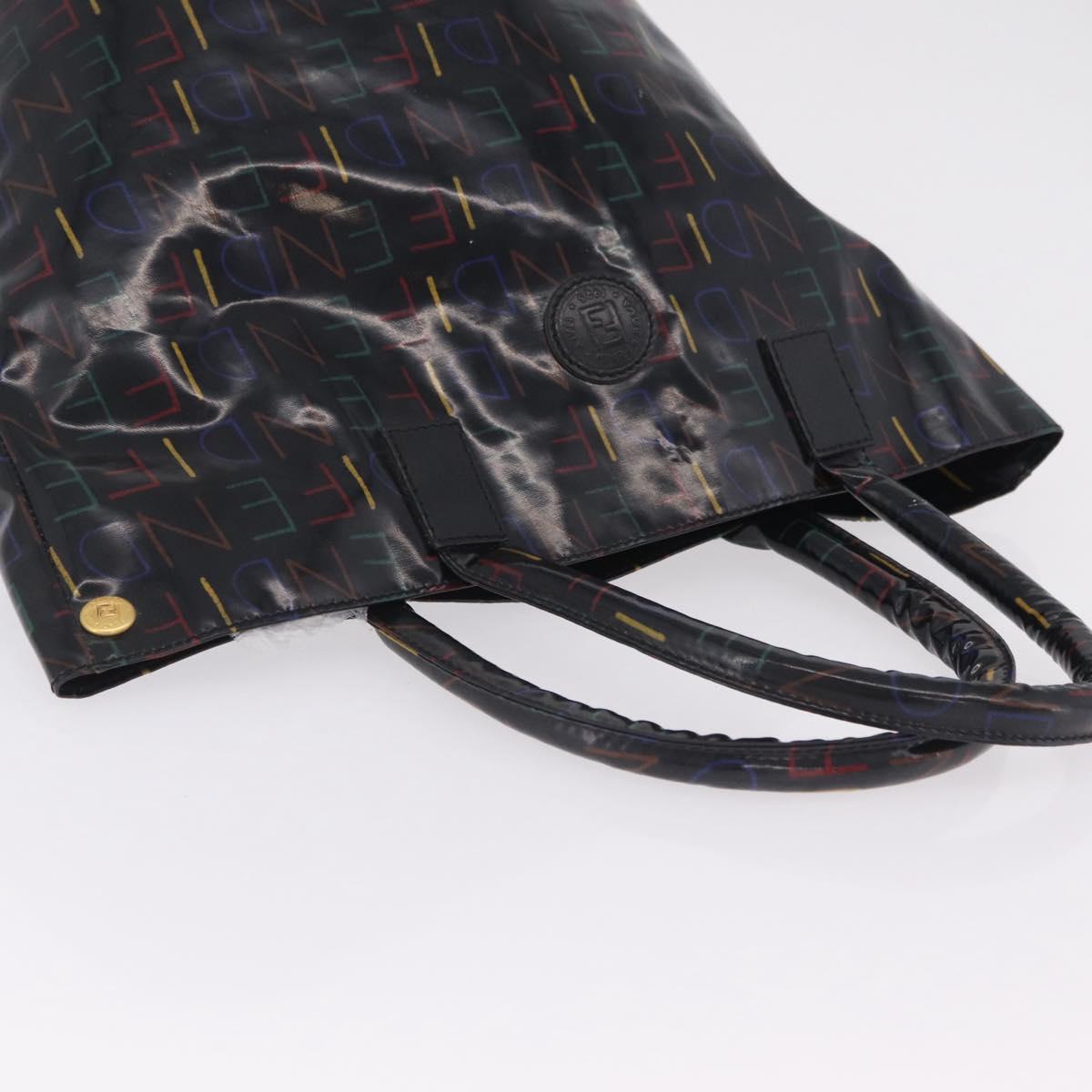 FENDI Hand Bag Patent leather Black Gold Auth 211887A