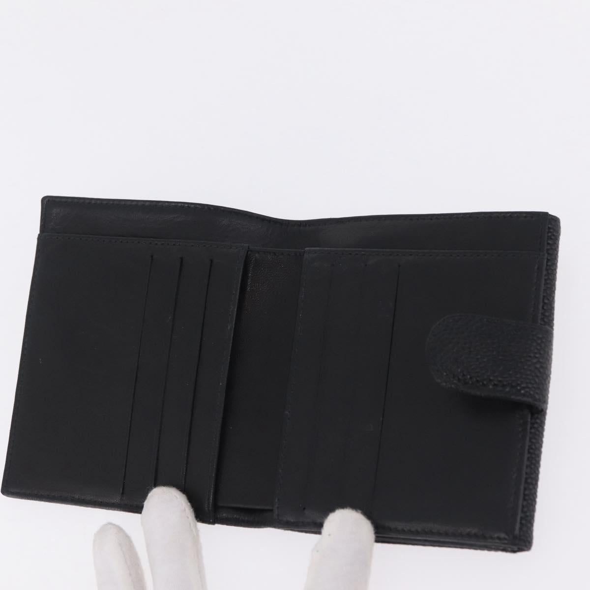 CHANEL Bifold Wallet Caviar Skin Black Gold CC Auth 211888M