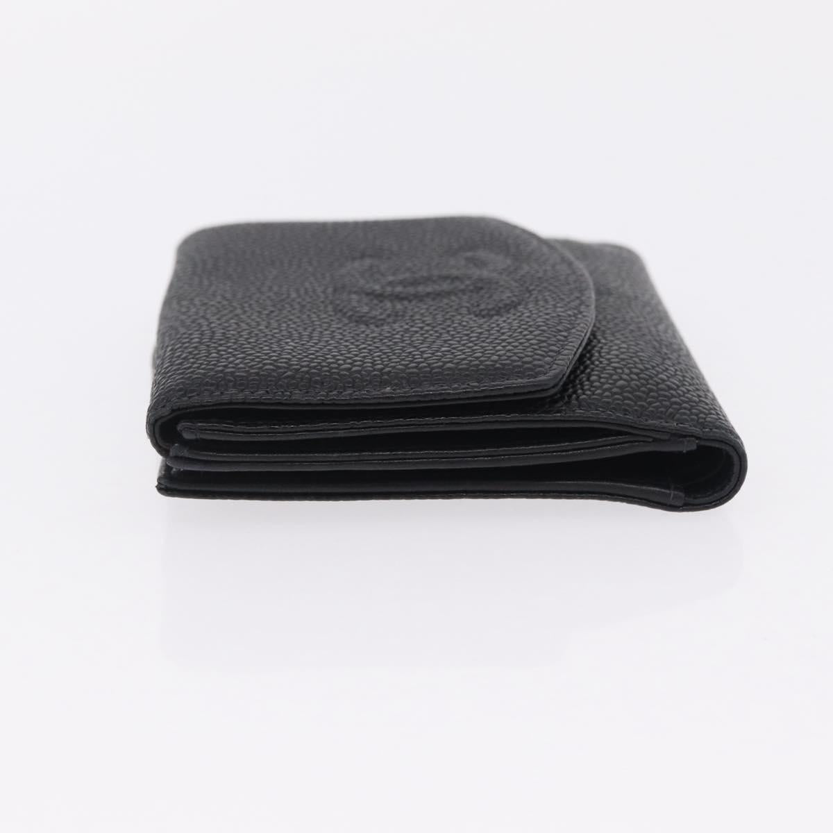 CHANEL Bifold Wallet Caviar Skin Black Gold CC Auth 211888M